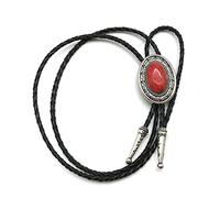 DELIGUO Bolo Cravate pour Homme - Western Cowboy Fashion Pierre De Pin Naturel Motif Vintage Cravate, Accessoires De Mariage Cadeau De Vacances Femme Pendentif Bijoux, Rouge, Taille Unique