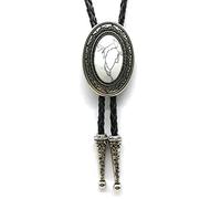 DELIGUO Bolo Cravate pour Homme - Western Cowboy Fashion Pierre De Pin Naturel Motif Vintage Cravate, Accessoires De Mariage Cadeau De Vacances Femme Pendentif Bijoux,Blanc,Taille Unique
