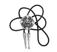 DELIGUO Bolo Cravate pour Homme - Western Cowboy Vintage Animal Lion Cravate Bijoux, Chandail Chaîne Corde Noire Long Collier Halloween Costume Accessoires, Argent Ancien, Taille Unique