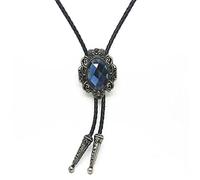 DELIGUO Cravate Bolo pour Homme - Cravate en Corde en Cuir Strass Pierre Naturelle Cadeau De Mariage, Accessoires De Costume Homme Et Femme Collier All-Match De Smoking,Bleu,Taille Unique