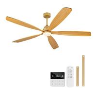 DELIHUA Ventilateurs de plafond avec lumières et télécommande, ventilateur de plafond en bois avec lumière, 5 lames, intensité variable, interrupteur mural, moteur CC réversible à 6 vitesses, grand