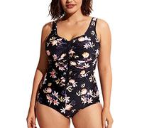 DELIMIRA Femme Maillot de Bain 1 Pièce Grande Taille Fermeture à Glissière Devant Fleurs en Pleine Floraison 58