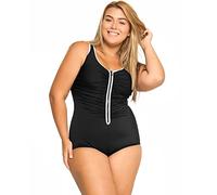 DELIMIRA Femme Maillot de Bain 1 Pièce Grande Taille Fermeture à Glissière Devant Noir 58