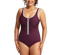 DELIMIRA Femme Maillot de Bain 1 Pièce Grande Taille Fermeture à Glissière Devant Rouge 58