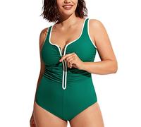DELIMIRA Femme Maillot de Bain 1 Pièce Grande Taille Fermeture à Glissière Devant Vert Verdoyant 58