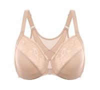 DELIMIRA Femme Soutien Gorge avec Armature Fermeture Devant Grande Taille Correcteur de Posture en Dentelle Beige 120E
