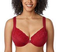 DELIMIRA Femme Soutien Gorge avec Armatures Fermeture Devant Grande Taille Rouge 105G