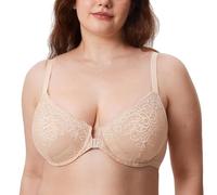 DELIMIRA Femme Soutien Gorge Fermeture Devant avec Armature Grande Taille Dentelle Non Rembourré Beige 105E