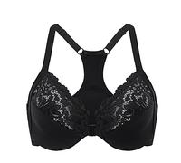 DELIMIRA Femme Soutien Gorge Fermeture Devant Dos Nageur Grande Taille avec Armature Dentelle Emboitant Noir 115D