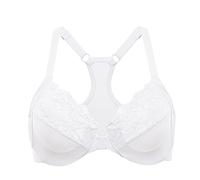 DELIMIRA Femme Soutien Gorge Fermeture Devant Dos Nageur Grande Taille avec Armature Dentelle Emboitant Blanc 110B