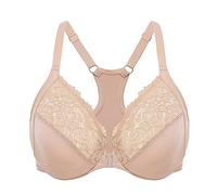DELIMIRA Femme Soutien Gorge Fermeture Devant Dos Nageur Grande Taille avec Armature Dentelle Emboitant Beige 100D