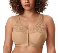 DELIMIRA Femme Soutien Gorge Fermeture Devant Grande Taille sans Armature Dos Nageur Dentelle Naturel 125E