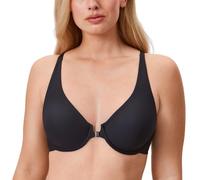 DELIMIRA Femme Soutien Gorge Fermeture Devant sans Couture Emboitant Dos Nageur Noir 95C
