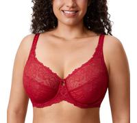 DELIMIRA Femme Soutien Gorge Grande Taille avec Armatures Dentelle Transparent Rouge 100F
