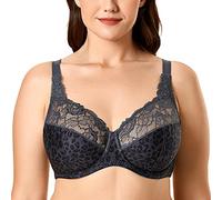 DELIMIRA Femme Soutien Gorge Grande Taille Minimiseur avec Armature Dentelle Non Rembourré Charbon Panthera Uncia 90E