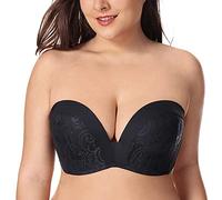 DELIMIRA Femme Soutien-Gorge sans Bretelles Anti-Glissant Bandeau Push Up Noir 100E