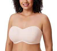 DELIMIRA Soutien Gorge sans Bretelles Grande Taille Invisible avec Armature Bandeau Minimiseur sans Rembourrage Blanc de Coco 120D