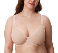 DELIMIRA Soutien Gorge Transparent Grande Taille avec Armature Femme Non Doublé Couverture Complète Beige 95D