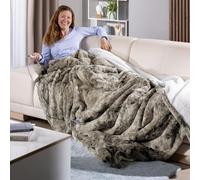 Delindo Lifestyle 09004197 Grande couverture chauffante XXL avec arrêt automatique 9 niveaux de température, aspect peau d'agneau, 215 x 240 cm, beige