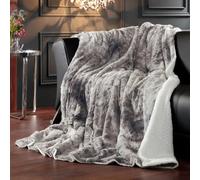 Delindo Lifestyle Couverture en imitation fourrure Kingston, gris, couverture en imitation fourrure douce, couverture moelleuse et duveteuse XXL avec aspect peau d'agneau, 150 x 200 cm
