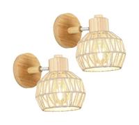 DELIPOP 2 Pack Applique Murale Intérieure Bois, E27 Vintage Lampe Murale en Rotin, Cage Luminaire Interieur pour Salon Chambre Couloir Restaurant