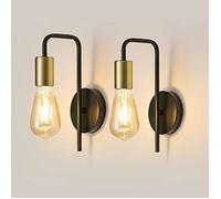 DELIPOP 2 Packs Appliques Murales Vintages Industrielles E27 Noir + Doré Lampe Murale Intérieur pour Salon Chambre Cuisine Couloir