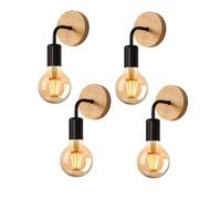 DELIPOP 4 Pièces Appliques Murales Vintage en Bois, Lampes Murales Interieur Industrielle E27 pour Chambre,Escalier,Couloir - Noir