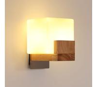 DELIPOP Applique Murale Bois, Vintage Lampe Murale avec Abat-jour en Verre, Moderne E27 Appliques Murales Intérieure pour Chambre Couloir Salon Escalier