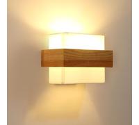 DELIPOP Applique Murale Intérieur Bois, Carré Design Moderne Lampe Murale avec Abat-jour en Tissu, E27 Luminaire Murales Décoration Intérieure pour Chambre Couloir Salon Escalier