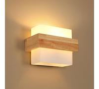 DELIPOP Applique Murale Intérieure Bois, 3 Températures de Couleur 3000K/4500K/6500K Lampe Murale LED Moderne, Abat-jour en Verre Applique Murale E27 pour Chambre Couloir Salon Escalier