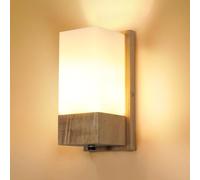 DELIPOP Applique Murale Intérieure Bois, E27 Moderne Lampe Murale avec Abat-jour en Verre, Luminaire Mural Intérieure pour Salon Chambre Couloir Escalier Café