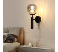 DELIPOP Applique Murale Intérieure, Vintage Lampe Murale de Mur Abat-jour en Verre 15CM, E27 Luminaire Mural Moderne pour Chambre Salon Couloir Escalier, Noir