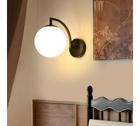 DELIPOP Applique Murale Intérieure Vintage, Noir Moderne E27 Lampe Murale Globe en Verre 15CM, Luminaires Intérieur Pour Salon Chambre Couloir Café Escalier