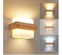 DELIPOP Applique Murale Vintage - Bois Naturel et Métal - Éclairage LED 12W - 3 Températures de Couleur - 3000K/4000K/6500K