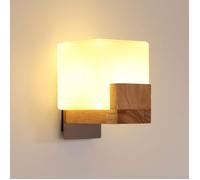 DELIPOP Applique Murale Vintage - Bois Naturel et Verre Blanc - LED 3 Couleurs - Idéale pour Couloir, Escalier, Balcon