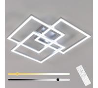 DELIPOP LED Plafonnier Dimmable, Moderne Lampe de plafond avec Telecommande 40W 3000K-6500K, Luminaire Plafonnier Argenté Design Carré pour Salon, Chambre, Salle à Manger