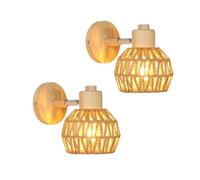 DELIPOP Lot de 2 Appliques Murales Intérieures, E27 Lampe Murale en Rotin | 350° Orientable Luminaire Applique Interieur pour Chambre Salon Couloir