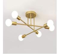 DELIPOP Lustre Plafonnier Industriel,6 lumières E27 Éclairage de Plafond en Métal,Rétro Lampe de Plafond Salon Cuisine Chambre -Or
