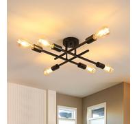 DELIPOP Lustre Plafonnier Industriel, 6 Lumières Lampe de Plafond Vintage, E27 Lampe Suspension en Metal Rétro pour Chambre Cuisine Couloir Loft Salle à manger, Noir