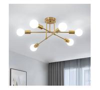 DELIPOP Lustre Sputnik Industriel 6 Lumières E27 - Plafonnier Métal Doré avec Bras Orientables 180° - Luminaire pour Chambre Cuisine
