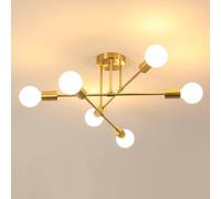 DELIPOP Lustre Sputnik Vintage, 6 Lumières Douille E27 Plafonnier Moderne, 180° Adjustable Lampe Suspension Industrie, Doré Lampe de Plafond en Métal pour Salon Chambre Cuisine Couloir