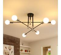 DELIPOP Lustre Sputnik Vintage, 6 Lumières E27 Plafonnier Industriel en Métal, Lampe de plafond pour Salon Chambre Cuisine Salle À Manger Bar Café, Noir