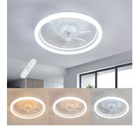 DELIPOP Lustre Ventilateur de Plafond LED 36W Moderne Ø50cm - Luminaire Dimmable 3000K-6500K - 6 Vitesses Ultra Silencieux - Blanc