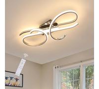 DELIPOP Plafonnier LED Dimmable, Courbes Musicales 30W Lampe de Plafond Moderne avec Télécommande 3000K-6500K, Chromé Brillant Luminaire Plafonnier Mémoire pour Salon, Chambre, Entrée & Hôtel