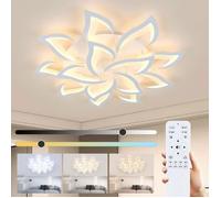 DELIPOP Plafonnier LED Moderne 100W Blanc - 14 Lumières Acrylique Dimmable - Lustre Plafond pour Salon Chambre Salle à Manger 100cm