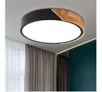DELIPOP Plafonnier LED moderne 24W 6500K Noir Lampe de Plafond bois Rond chambre salle à manger cuisine - Lumière blanche - Dia
