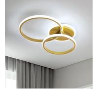 DELIPOP Plafonnier LED moderne 42W lumière blanche - Lampe plafond pour salon chambre salle à manger - 2 Anneaux - Dia 30+24cm - Or