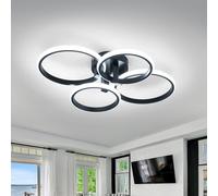DELIPOP Plafonnier LED Moderne, 48W 5400LM Lampe de Plafond Rond 4 Anneaux Design, Noir Acrylique Luminaire Plafonnier pour Salon, Chambre, Cuisine, Bureau, Lumière Froide 6500K