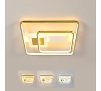 DELIPOP Plafonnier LED Moderne Or, 55W 6187LM Lampe de Plafond Dimmable avec Télécommande 3000K-6500K, Luminaire Plafonnier Carré pour Salon Chambre Salle à Manger