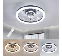 DELIPOP Plafonnier Ventilateur LED Ø48cm - Lustre Ventilateur de Plafond Dimmable 3000K-6500K - 6 Vitesses Silencieux - Noir
